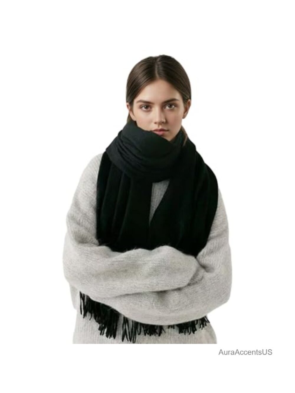 Oversized Wool Pashmina Shawl Wrap for Women Winter Travel Scarf